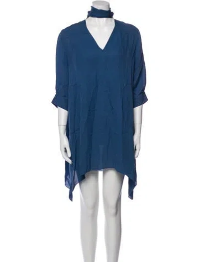 Pre-owned Morgane Le Fay Silk Mini Dress In Blue