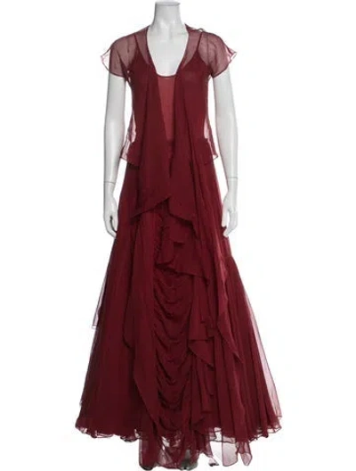 Pre-owned Morgane Le Fay Silk Ruffle Embellishment Skirt Set In Red