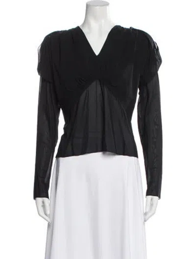 Pre-owned Morgane Le Fay Silk V-neck Blouse In Gray