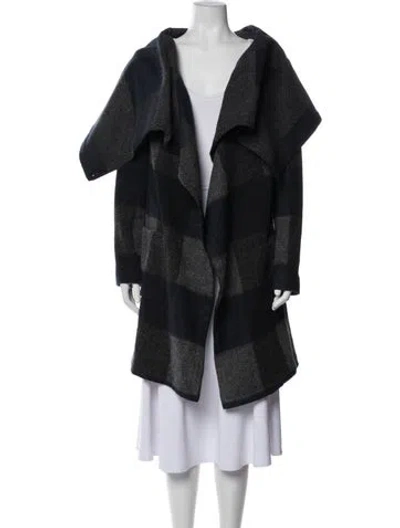 Pre-owned Morgane Le Fay Wool Plaid Print Coat In Blue