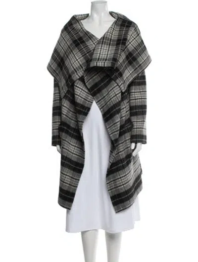 Pre-owned Morgane Le Fay Wool Plaid Print Coat In Gray