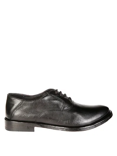 Morgillo Polished Black Leather Stacked Heel Lace-up Shoes In Animal Print