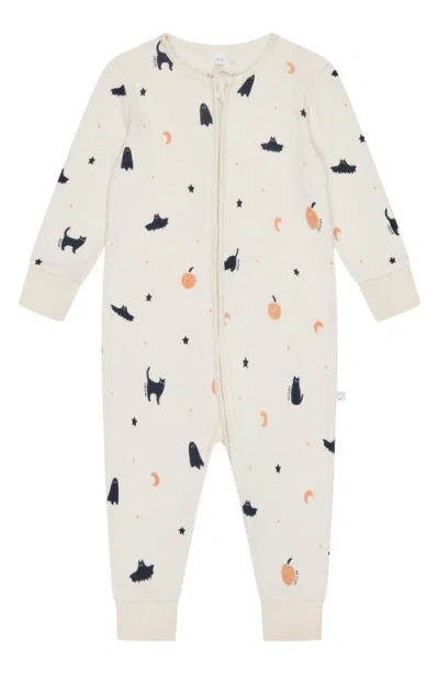 Mori Autumn Print Fitted One-piece Footed Pajamas In Halloween Print And Cream