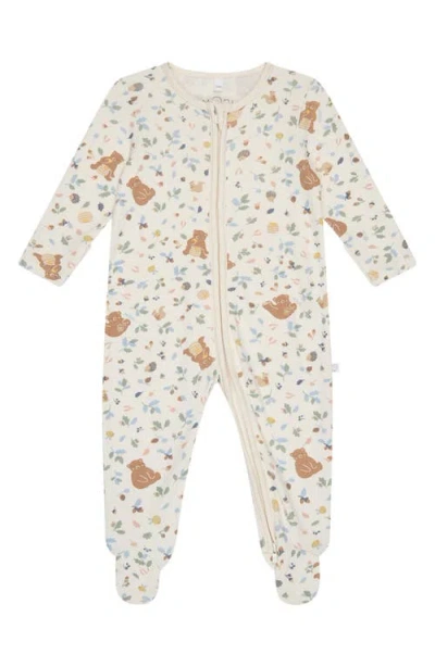 Mori Autumn Print Fitted One-piece Footed Pajamas In Honey Bear Print