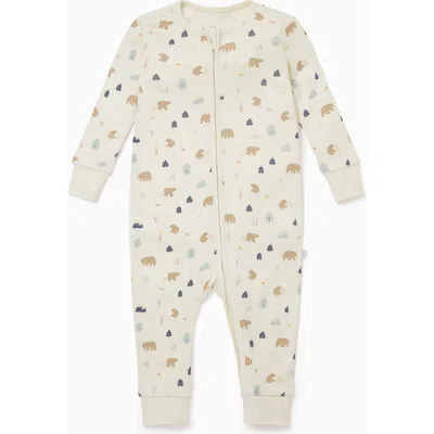Mori Kids'  Bear Print Two Way Zip-up Romper In Neutral