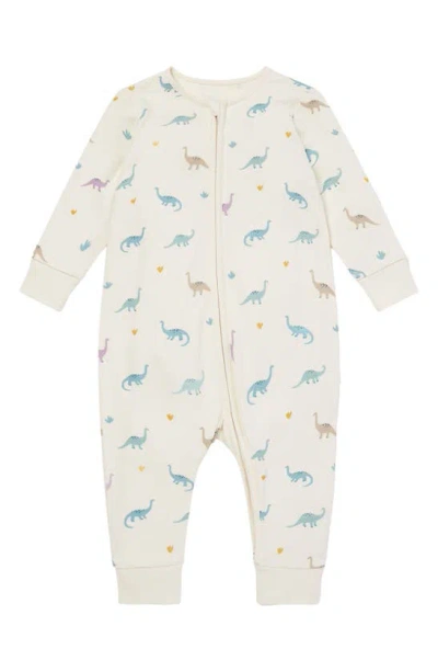 Mori Kids' Clever Dino Print Zip Fitted One-piece Pajamas