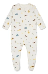 Mori Clever Safari Print Zip Fitted One-piece Footie Pajamas In Safari