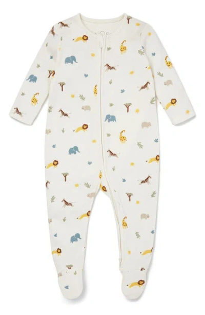 Mori Kids'  Clever Safari Print Zip Fitted One-piece Footie Pajamas