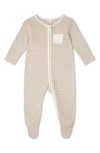 Mori Clever Stripe Zip Fitted One-piece Pajamas In Oatmeal Stripe