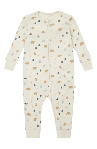 Mori Kids'  Clever Zip Bear Print Fitted One-piece Pajamas