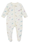 Mori Clever Zip Dino Print Fitted One-piece Footie Pajamas In Dino Print