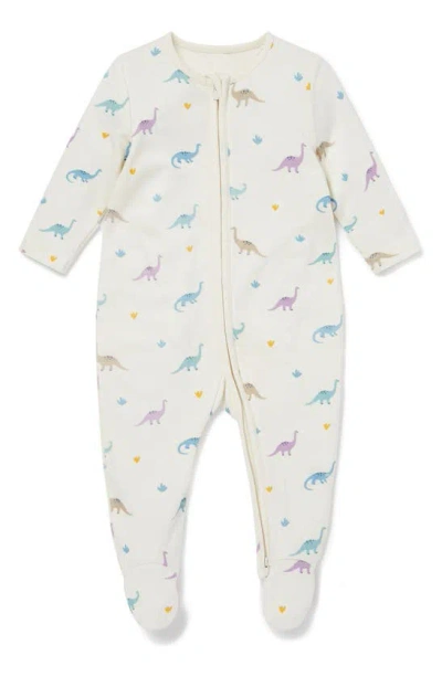 Mori Kids' Clever Zip Dino Print Fitted One-piece Footie Pajamas