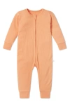 Mori Kids' Clever Zip Fitted One-piece Pajamas In Ribbed Orange