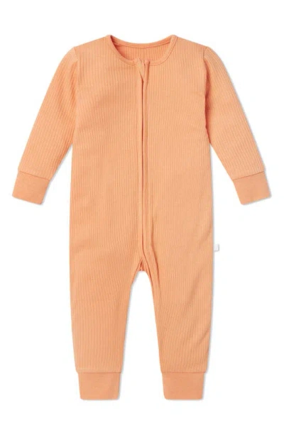 Mori Babies' Clever Zip Fitted One-piece Pajamas In Ribbed Orange