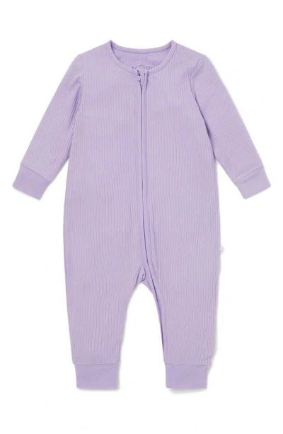 Mori Babies' Clever Zip Footie In Ribbed - Lilac