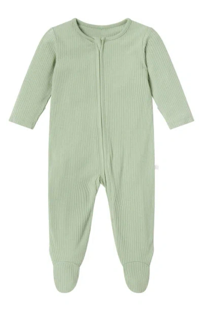 Mori Babies' Clever Zip Footie In Ribbed Sage