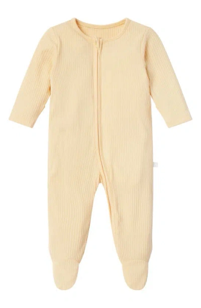 Mori Kids' Clever Zip Footie In Ribbed Yellow