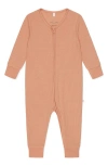 Mori Kids' Clever Zip Waffle Fitted One-piece Pajamas In Peach