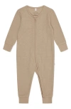 Mori Kids'  Clever Zip Waffle Fitted One-piece Pajamas In Sesame