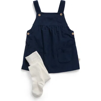 Mori Babies'  Corduroy Pinafore Dress And Tights Set In Blue