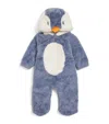 Mori Faux Fur Penguin Sleepsuit In Blue