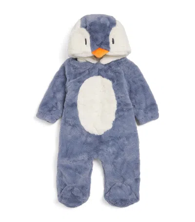 Mori Kids' Faux Fur Penguin Sleepsuit In Blue