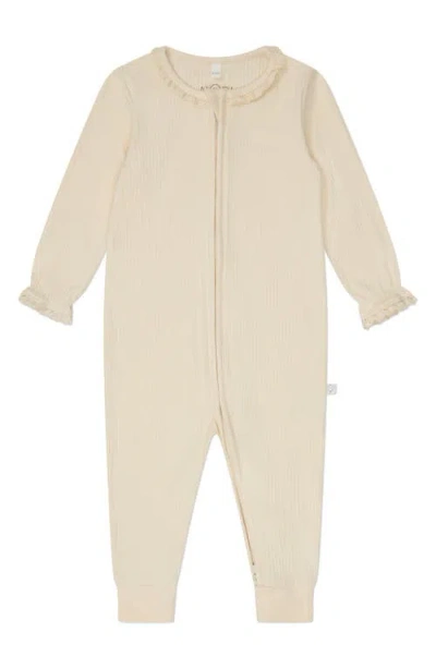 Mori Babies'  Fitted Rib Romper In Cream Frill