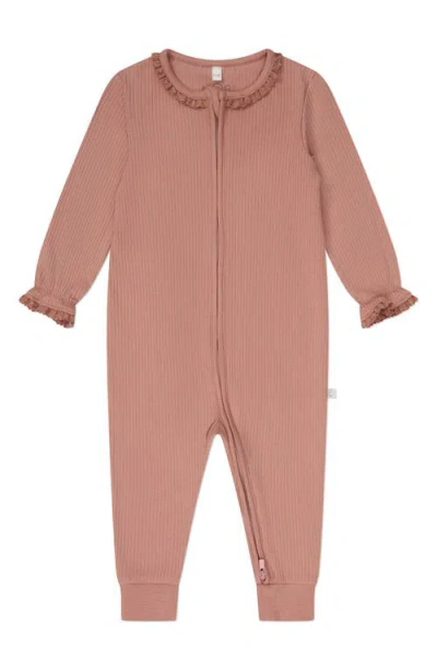 Mori Babies'  Fitted Rib Romper In Rose Frill