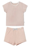 Mori Babies'  Fitted Two-piece Rib Short Pajamas In Blush