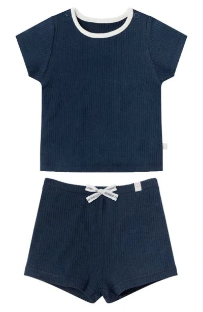 Mori Babies'  Fitted Two-piece Rib Short Pajamas In Navy