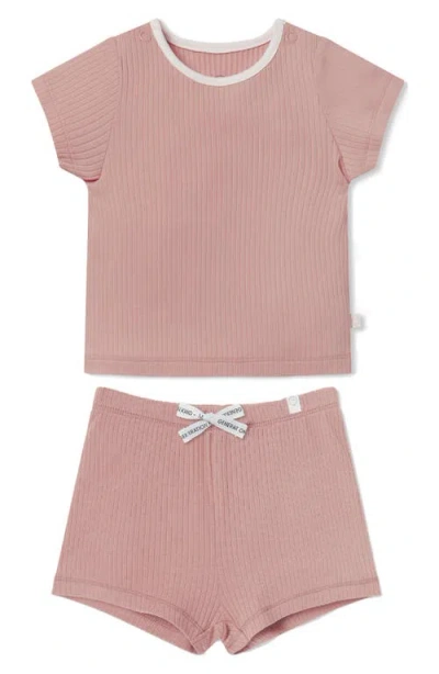 Mori Babies'  Fitted Two-piece Rib Short Pajamas In Rose