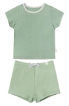 Mori Fitted Two-piece Rib Short Pajamas In Sage
