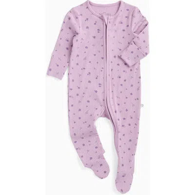 Mori Kids'  Floral Ribbed Two Way Zip-up Sleepsuit In Purple