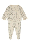 Mori Floral Snap Cardigan & Footed Leggings Set In Cream Frill