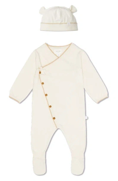 Mori Babies'  Footed Sweater Romper & Hat Set In Cream