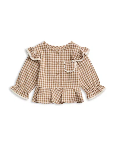 Mori Girls' Check Frill Shirt - Baby In Brown