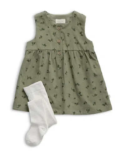 Mori Girls' Corduroy Dress & Tights Set - Baby In Green