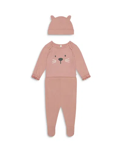 Mori Girls' Little Kitty Bodysuit, Footed Leggings & Hat Set - Baby In Rose