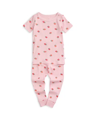 Mori Girls' Strawberry Ribbed Short Sleeve Pajama Set - Baby In Multi