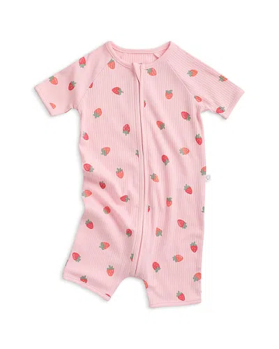 Mori Girls' Strawberry Ribbed Short Sleeve Zip Sleepsuit - Baby In Multi