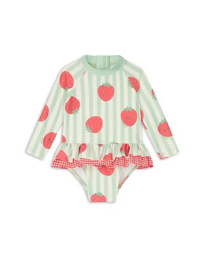Mori Girls' Strawberry Ruffled One Piece Rash Guard Swimsuit - Baby In Strawberry Green