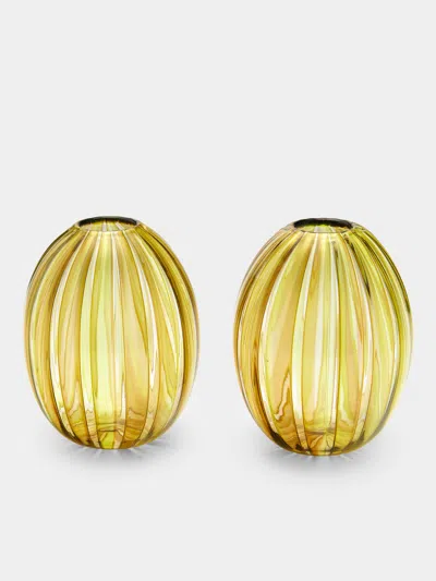 Mori Glass Hand-blown Glass Bud Vases (set Of 2)  Abask Gift Set In Yellow