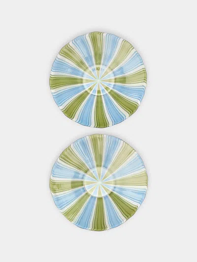 Mori Glass Hand-blown Glass Plates (set Of 2)  Abask Gift Set In Green