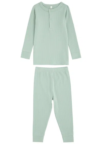 Mori Kids Ribbed Stretch-jersey Pyjama Set In Green