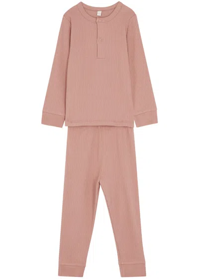 Mori Kids Ribbed Stretch-jersey Pyjama Set In Pink