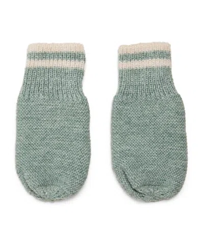 Mori Kids' Knitted Contrast-stripe Mittens In Green