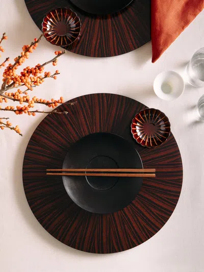 Mori Kougei Ebony Wood Circular Placemats (set Of 2)  Abask Gift Set In Brown