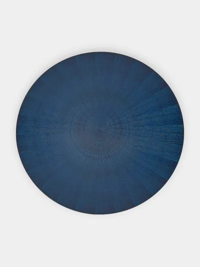 Mori Kougei Indigo-dyed Wood Circular Placemats (set Of 2)  Abask Gift Set In Blue