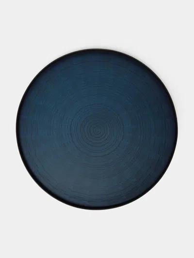 Mori Kougei Rays Indigo-dyed Wood Round Tray (17.5in/44cm) In Blue
