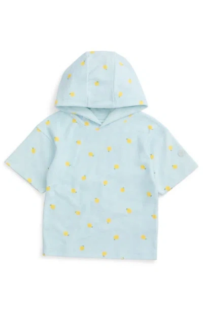 Mori Kids'  Lemon Print Towelling Hoodie In Blue